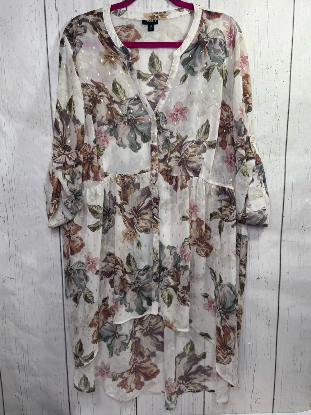 Torrid Floral Chiffon Babydoll Tunic Top Size 3X Plus Cottagecore Boho Romantic